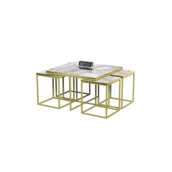 Orta Sehpa Ve Zigon Sehpa 5li Lüx Set Altın Efes