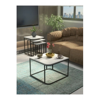 Orta Sehpa Ve Zigon Sehpa Damla Beyaz