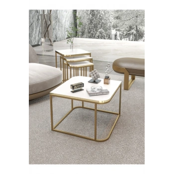 Orta Sehpa Ve Zigon Sehpa Damla Gold Beyaz