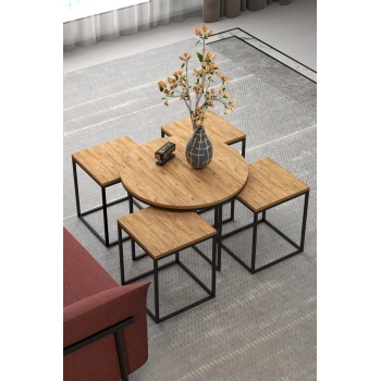 Orta Sehpa Ve Zigon Sehpa Oval Lüx 5Li Set Atlantik Çam