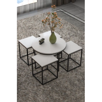 Orta Sehpa Ve Zigon Sehpa Oval Lüx 5Li Set Beyaz