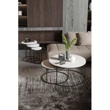 ORTA SEHPA VE ZİGON SEHPA SET İKİLİ LÜX C ZİGON BEYAZ