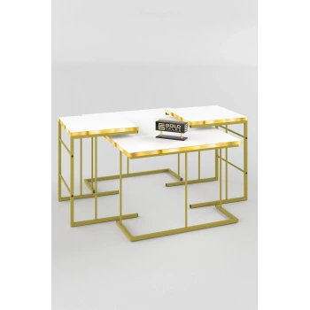 ORTA SEHPA VE ZİGON SEHPA SOLO SET GOLD BEYAZ