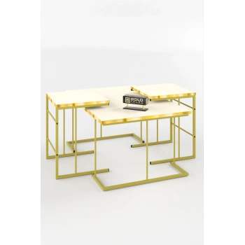 ORTA SEHPA VE ZİGON SEHPA SOLO SET GOLD KREM