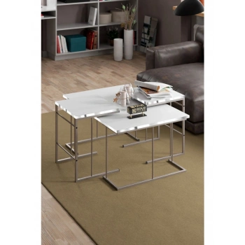 ORTA SEHPA VE ZİGON SEHPA SOLO SET GÜMÜŞ BEYAZ