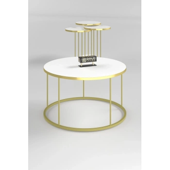 ORTA SEHPA VE ZİGON SEHPA TERRA SET GOLD BEYAZ