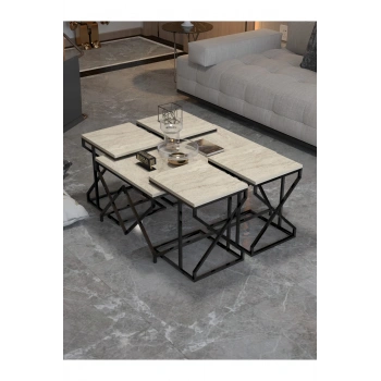 Orta Sehpa Ve Zigon Sehpa V Lüx 5Li Set Traverten