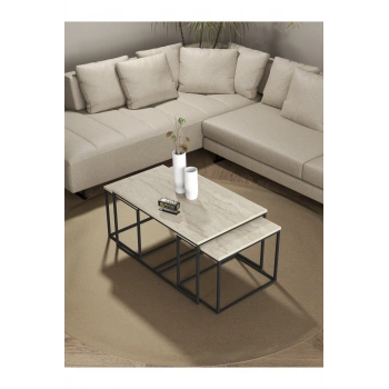 Orta Sehpa Ve Zigon Yan Sehpa Flora Set Traverten