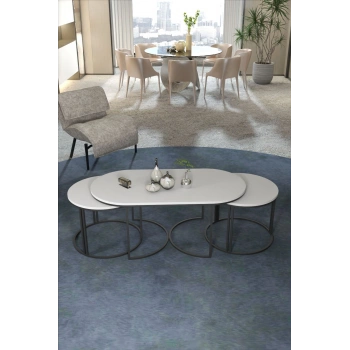 ORTA SEHPA ZİGON SEHPA YAN SEHPA 3 LÜ SET DOLUNAY BEYAZ