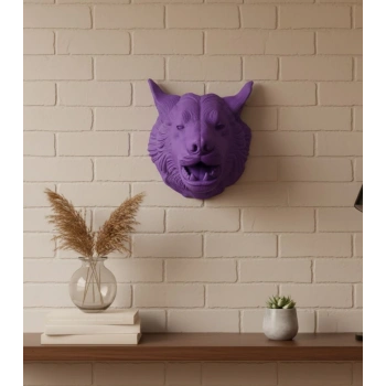 Özel Seri Mor Kurt Duvar Süsü Hediyelik Dekoratif Asılabilir Heykel