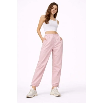 Paraşüt Kumaş Pantolon Bel Ve Paça Ayarlanabilir Lastikli Spor Pantolon - Toz Pembe