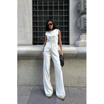 Paulo Gold Düğmeli Yelek Pantolon Takım 9976