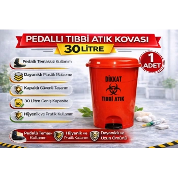 Pedallı Tıbbi Atık Kovası 30 Litre 1 Adet Kapaklı Pedallı Enfekte Atık Kovası