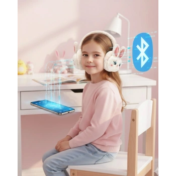 Peluş Tavşan Kulaklı Bluetooth Kulaklık Kablosuz Müzik ve TF Kart Destekli