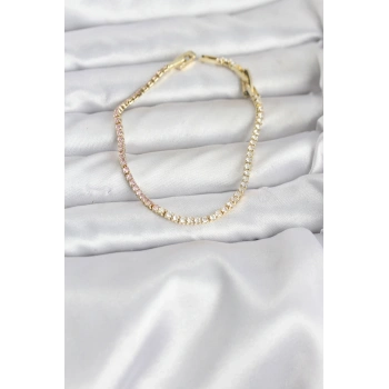 Pembe ve Beyaz Zirkon Taşlı Gold Renk Su Yolu Kadın Bileklik