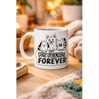 Pet Friends Forever Porselen Kupa MODEL 69 – Kedi & Köpek Figürlü Sevimli Tasarım, Hayvan Severlere Özel Kahve ve Çay Kupası