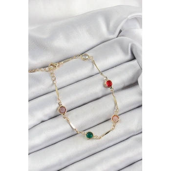 Pirinç Asorti Model Gold Renk Zirkon Taşlı Kadın Bileklik