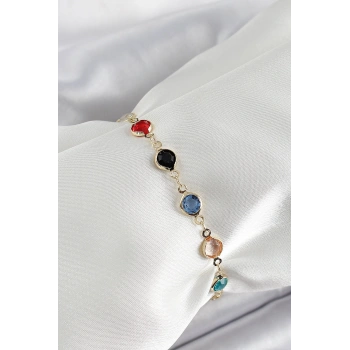 Pirinç Asorti Model Gold Renk Zirkon Taşlı Kadın Bileklik