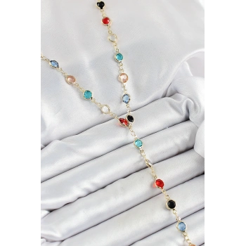 Pirinç Asorti Model Gold Renk Zirkon Taşlı Y Kolye