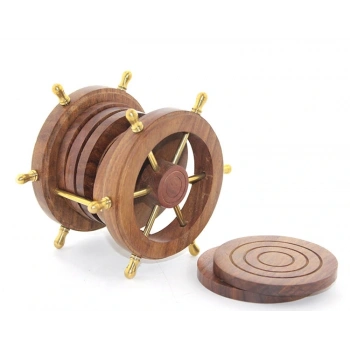 Pirinç Dümenli Ahşap Bardak Altı