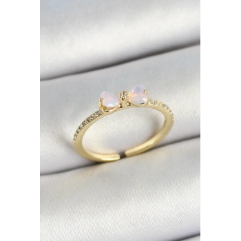 Pirinç Fiyonk Figürlü Zirkon Taşlı Gold Renk Ayarlanabilir Kadın Yüzük