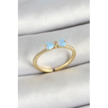 Pirinç Fiyonk Figürlü Zirkon Taşlı Gold Renk Ayarlanabilir Kadın Yüzük