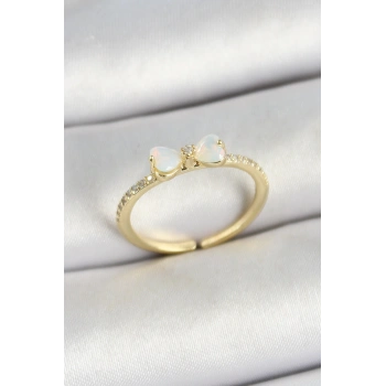 Pirinç Fiyonk Figürlü Zirkon Taşlı Gold Renk Ayarlanabilir Kadın Yüzük