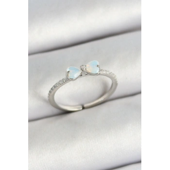 Pirinç Fiyonk Figürlü Zirkon Taşlı Gümüş Renk Ayarlanabilir Kadın Yüzük