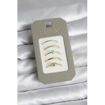 Pirinç Gold Renk 5li Yüzük Seti