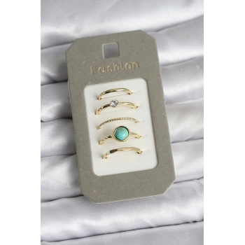 Pirinç Gold Renk 5li Yüzük Seti