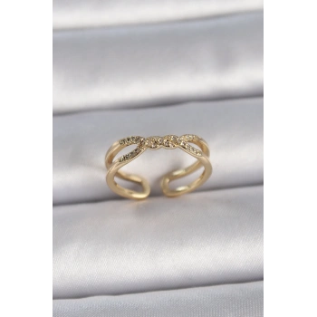 Pirinç Gold Renk Ayarlanabilir Zirkon Taşlı Sarmal Model Kadın Yüzük