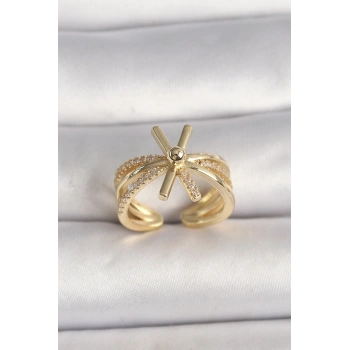 Pirinç Gold Renk Ayarlanabilir Ziron Taşlı Kadın Yüzük