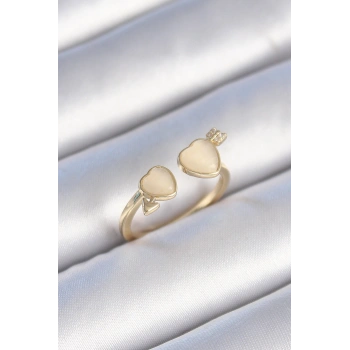 Pirinç Gold Renk Beyaz Mineli Kalp Model Kadın Yüzük