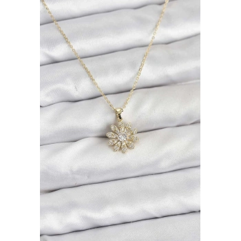 Pirinç Gold Renk Çiçek Model Kadın Kolye