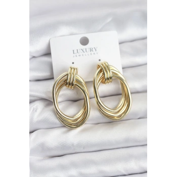 Pirinç Gold Renk Damla Model Vintage Kadın Küpe