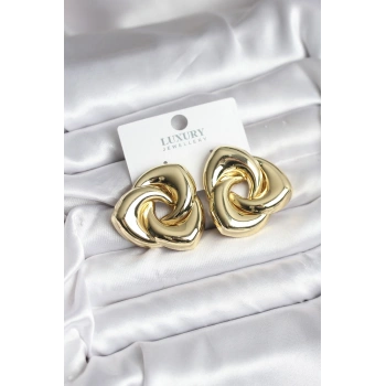 Pirinç Gold Renk Geometrik Vintage Kadın Küpe