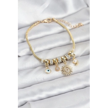 Pirinç Gold Renk Güneş Charmlı Kadın Bileklik