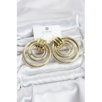 Pirinç Gold Renk Halka Model Vintage Kadın Küpe