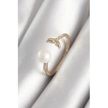 Pirinç Gold Renk İnci Top Figür Balık Kuyruğu Model Kadın Yüzük