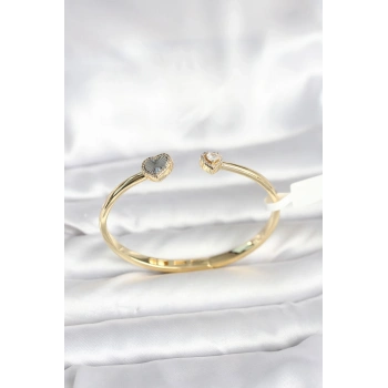 Pirinç Gold Renk Kalpli Model Kadın Kelepçe Bileklik