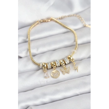 Pirinç Gold Renk Kelebek Charmlı Kadın Bileklik