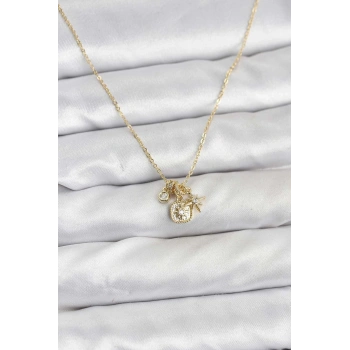 Pirinç Gold Renk Minimal Charmlı Kadın Kolye