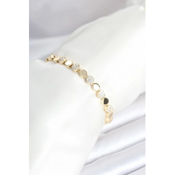 Pirinç Gold Renk Nokta Model Zirkon Taşlı Kadın Bileklik