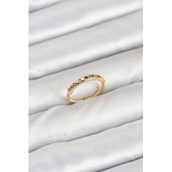 Pirinç Gold Renk Renkli Zirkon Taşlı Kadın Yüzük