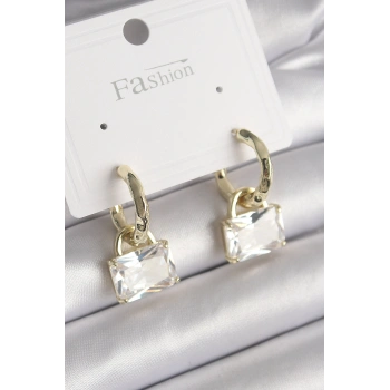 Pirinç Gold Renk Sallantı Zirkon Taşlı Çanta Model Kadın Küpe