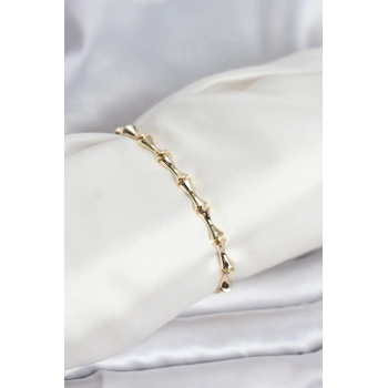 Pirinç Gold Renk VIP Seri Kemik Model Zirkon Taşlı Kadın Bileklik