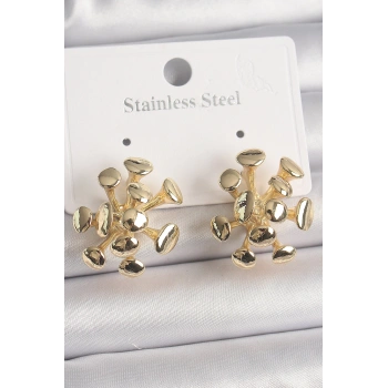 Pirinç Gold Renk Virüs Figür Model Kadın Küpe