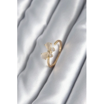 Pirinç Gold Renk Zirkon Taş Detay Kelebek Model Kadın Yüzük