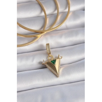Pirinç Gold Renk Zirkon Taşlı 3D Üçgen Model Ajda Charm