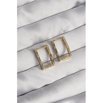 Pirinç Gold Renk Zirkon Taşlı Dikdörtgen Model Seranay Küpe